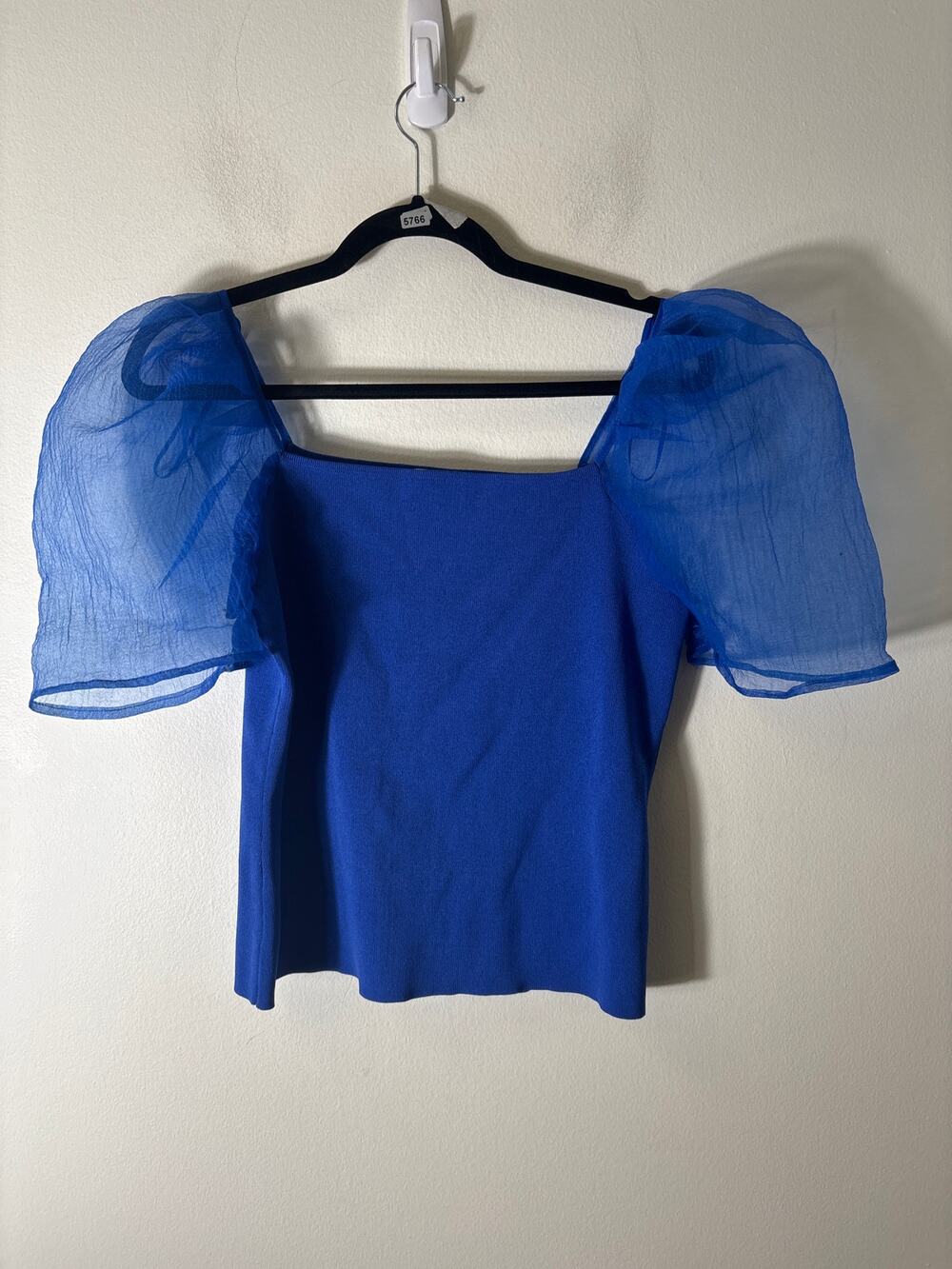 Endless Rose Cobalt Blue Mixed Media Puff Sleeve Top Sz L